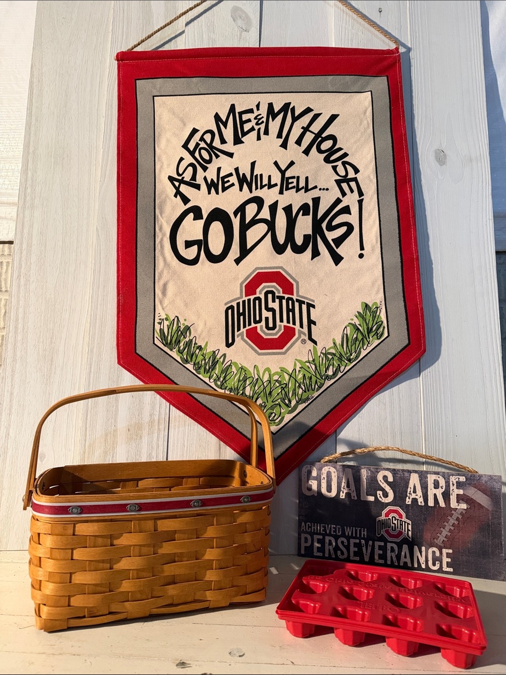 Ohio State Go Bucks Red and Cream Wall Banner - College Home Wall Decor Lot